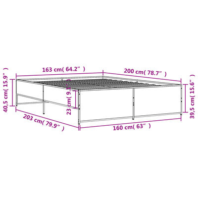 vidaXL Cadru de pat, stejar fumuriu 160x200 cm lemn prelucrat și metal