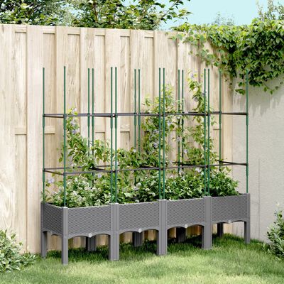 vidaXL Jardinieră de grădină cu spalier gri deschis 160x40x142,5 cm PP