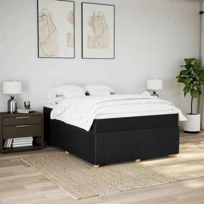 vidaXL Pat box spring cu saltea, negru, 140x190 cm, textil