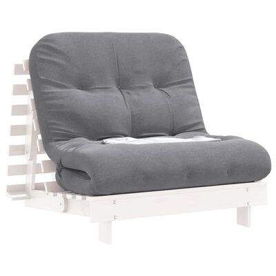 vidaXL Canapea futon cu saltea, alb, 90x206x11 cm, lemn masiv de pin