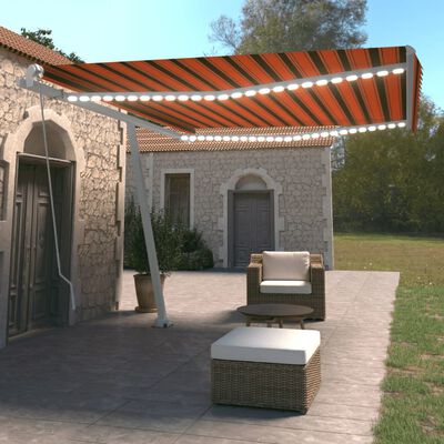 vidaXL Copertină retractabilă manual,LED, portocaliu/ maro, 450x350 cm