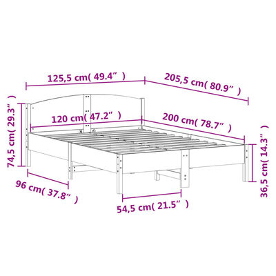 vidaXL Cadru de pat fără saltea, alb, 120x200 cm, lemn masiv pin