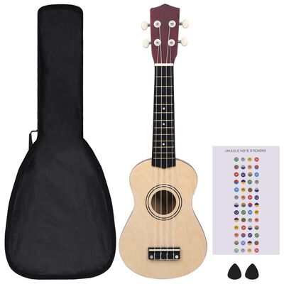 vidaXL Set ukulele soprano, cu husă, pentru copii, natural, 21"