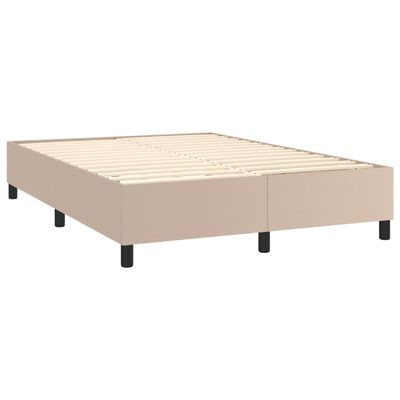 vidaXL Pat box spring cu saltea, cappuccino, 140x190cm piele ecologică