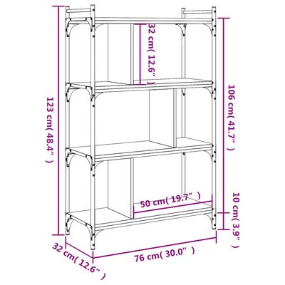 vidaXL Bibliotecă cu 4 niveluri gri sonoma 76x32x123 cm lemn compozit