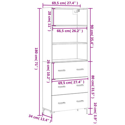 vidaXL Dulap înalt, alb, 69,5x34x180 cm, lemn compozit