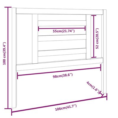 vidaXL Tăblie de pat, gri, 106x4x100 cm, lemn masiv de pin