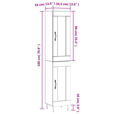 vidaXL Dulap înalt, gri sonoma, 34,5x34x180 cm, lemn prelucrat