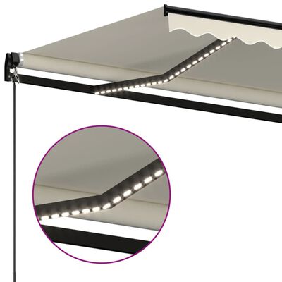 vidaXL Copertină retractabilă manual cu LED, crem, 350x250 cm