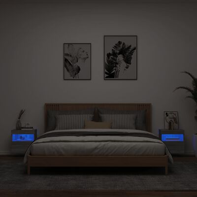 vidaXL Comodă TV de perete cu LED, 2 buc, gri sonoma, 40x30x40 cm