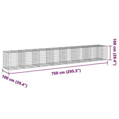 vidaXL Coș gabion cu capac, 750x100x100 cm, fier galvanizat