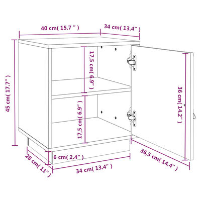 vidaXL Noptiere, 2 buc., gri, 40x34x45 cm, lemn masiv de pin