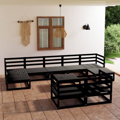 vidaXL Set mobilier de grădină, 10 piese, negru, lemn masiv de pin