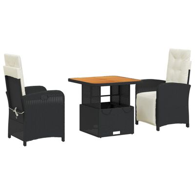 vidaXL Set mobilier de grădină cu perne, 3 piese, negru, poliratan