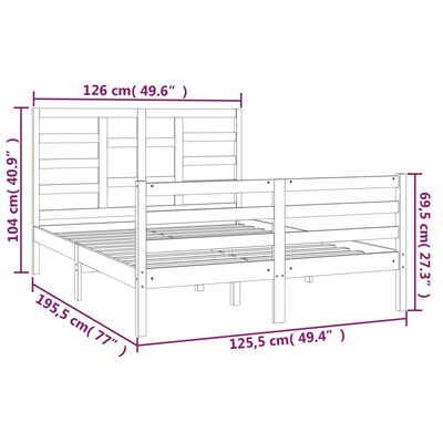 vidaXL Cadru de pat mic dublu, maro miere, 120x190 cm, lemn masiv