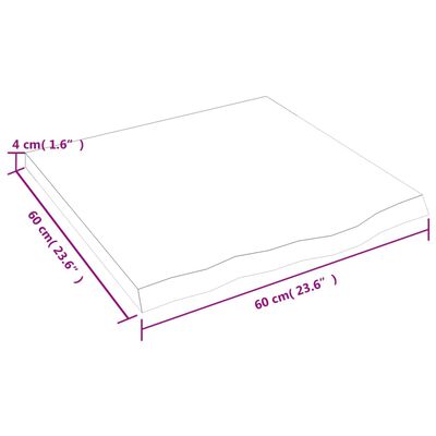 vidaXL Blat de baie, 60x60x4 cm, lemn masiv netratat