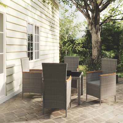 vidaXL Set mobilier de exterior cu perne, 5 piese, gri, poliratan