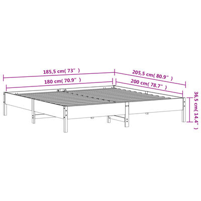 vidaXL Cadru de pat fără saltea, alb, 180x200 cm, lemn masiv pin