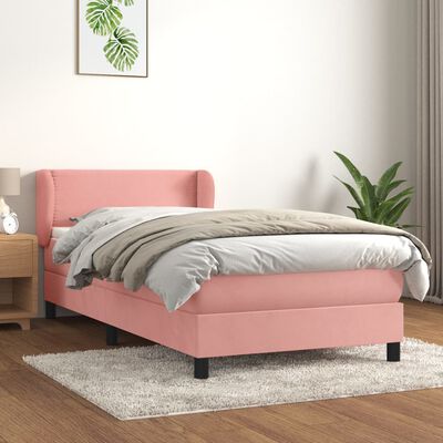 vidaXL Pat box spring cu saltea, roz, 100x200 cm, catifea