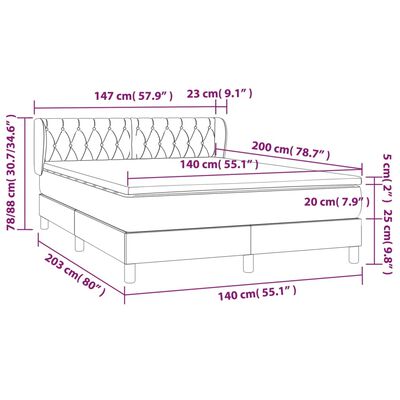 vidaXL Pat box spring cu saltea, gri închis, 140x200 cm, textil