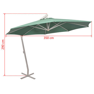 vidaXL Umbrelă de soare suspendată 350 cm, stâlp de aluminiu, verde