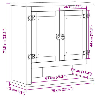 vidaXL Dulap baie de perete „Corona”, 70x33x71,5 cm, lemn masiv pin