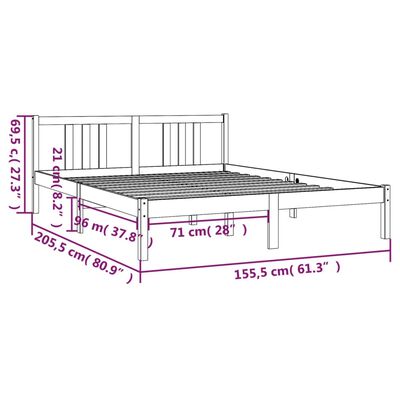 vidaXL Cadru de pat King Size, gri, 150x200 cm, lemn masiv