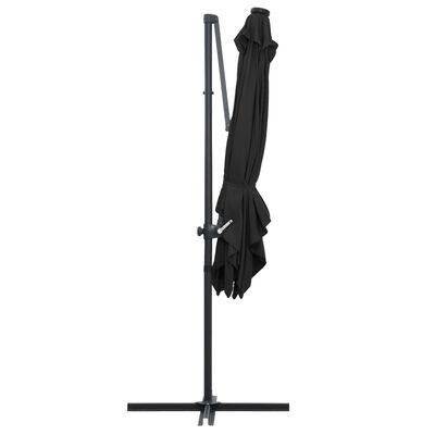 vidaXL Umbrelă suspendată cu LED și stâlp din oțel, negru, 250x250 cm