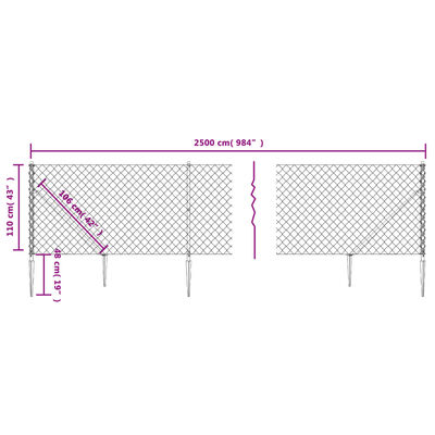 vidaXL Gard plasă de sârmă cu țăruși de fixare, verde, 1,1x25 m