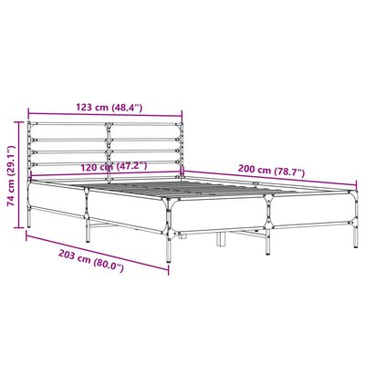 vidaXL Cadru de pat, stejar sonoma, 120x200cm, lemn prelucrat și metal