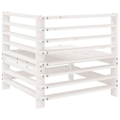 vidaXL Canapea de colț pentru grădină, alb, lemn masiv de pin