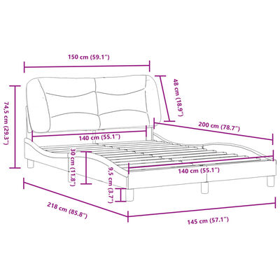 vidaXL Cadru de pat cu tăblie, cappuccino, 140x200 cm, piele ecologică