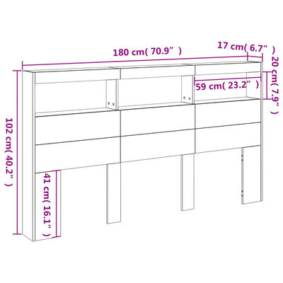 vidaXL Tăblie cu dulap și LED, alb, 180x17x102 cm