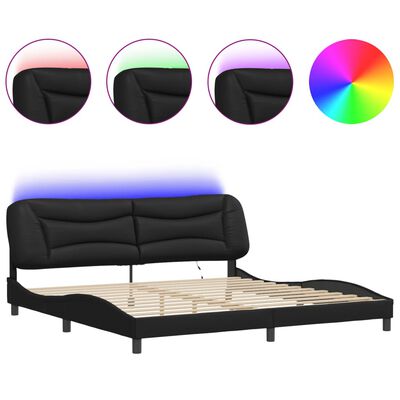 vidaXL Cadru de pat cu lumini LED, negru, 200x200 cm, piele ecologică