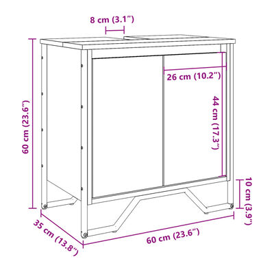 vidaXL Dulap chiuvetă baie, gri sonoma, 60x35x60 cm, lemn prelucrat