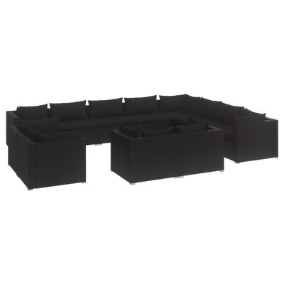 vidaXL Set mobilier de grădină cu perne, 12 piese, negru, poliratan