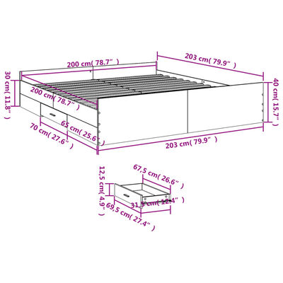 vidaXL Cadru de pat cu sertare stejar sonoma 200x200 cm lemn prelucrat