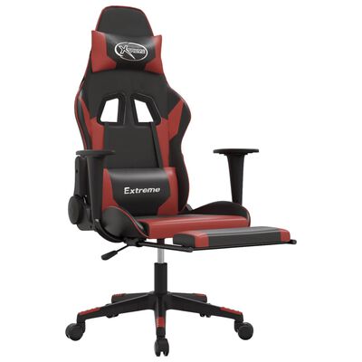 vidaXL Scaun de gaming masaj/suport picioare negru/roșu vin piele eco