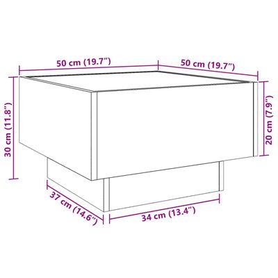 vidaXL Măsuță de cafea cu LED, alb, 50x50x30 cm, lemn prelucrat