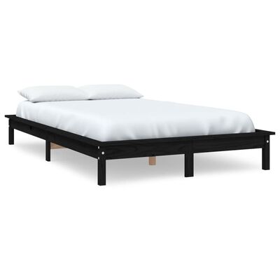 vidaXL Cadru de pat, negru, 120x190 cm, mic, dublu, lemn masiv de pin