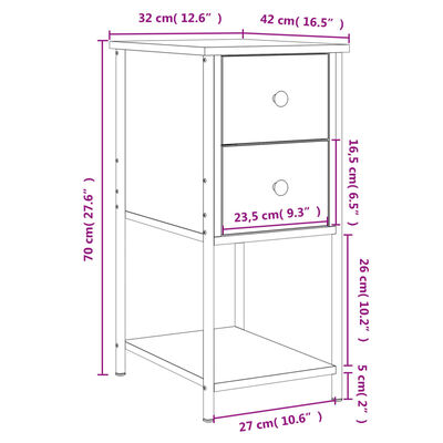 vidaXL Noptiere, 2 buc., stejar sonoma, 32x42x70 cm, lemn compozit