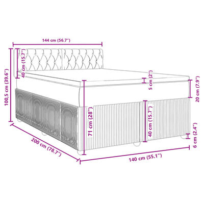 vidaXL Pat box spring cu saltea, gri deschis, 140x200 cm, catifea