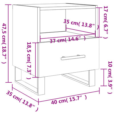 vidaXL Noptiere, 2 buc., alb, 40x35x47,5 cm, lemn compozit