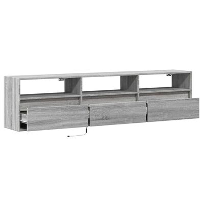 vidaXL Comodă TV de perete cu lumini LED, gri sonoma, 180x31x45 cm