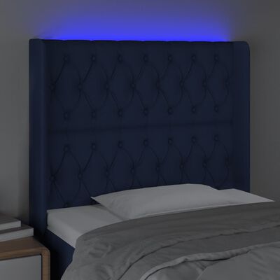 vidaXL Tăblie de pat cu LED, albastru, 93x16x118/128 cm, textil