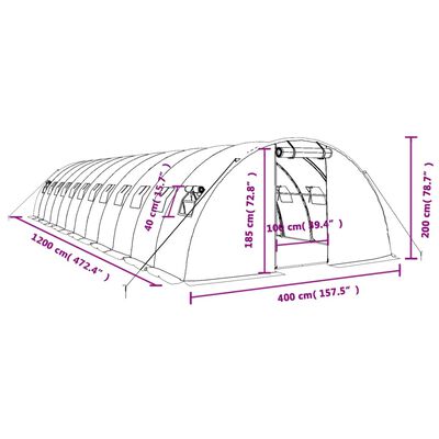 vidaXL Seră cu cadru din oțel, alb, 48 m², 12x4x2 m