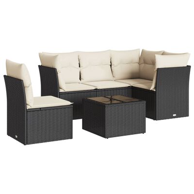 vidaXL Set mobilier de grădină cu perne, 6 piese, negru, poliratan