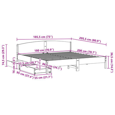 vidaXL Cadru de pat fără saltea, maro ceruit 180x200 cm lemn masiv pin