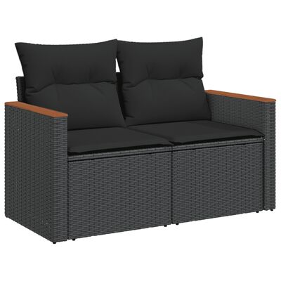 vidaXL Set mobilier de grădină cu perne, 8 piese, negru, poliratan