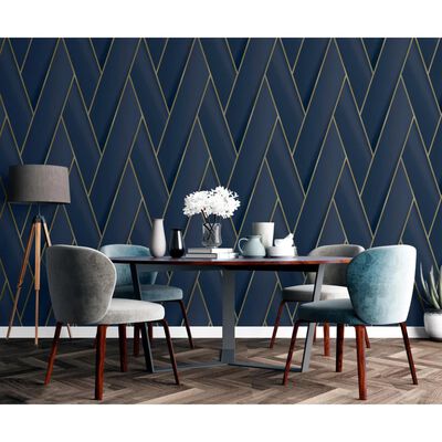 DUTCH WALLCOVERINGS Tapet „Geometric”, albastru și auriu